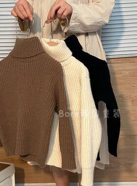 韩国男女童秋冬装中小宝宝毛衣一体绒针织衫女孩网红高领打底衫潮