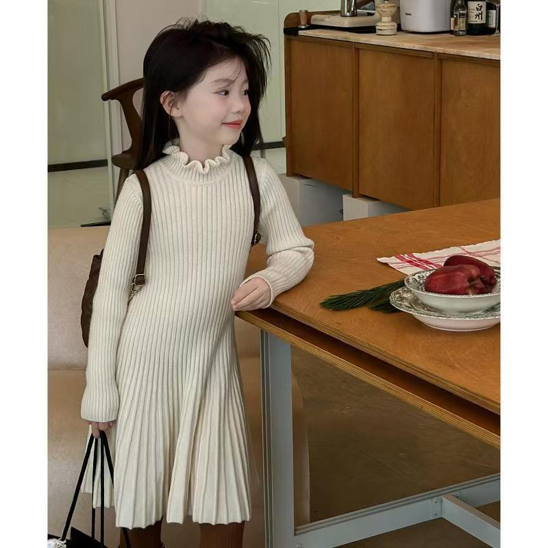 童装女童纯色韩版针织连