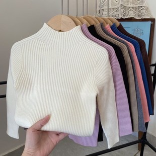 女童毛衣儿童打底衫2025秋冬新款宝宝纯色半高领百搭男孩针织上衣