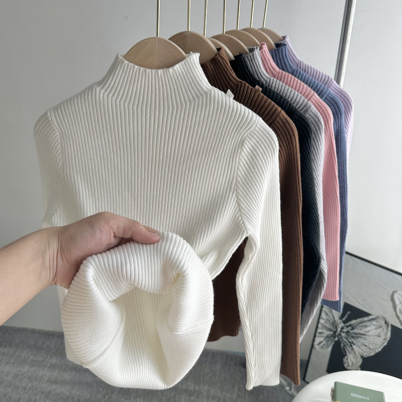 男女童毛衣儿童打底衫2024秋冬新款宝宝纯色半高领无痕男孩弹力