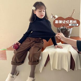 男女童毛衣秋冬高领打底衫2023新款儿童秋装女孩上衣洋气时髦