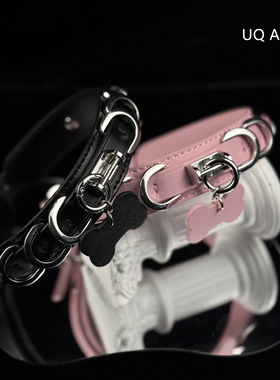 UQ有圈 真皮铃铛亚文化Choker女项圈Puppy骨头牌吊坠Y2k颈带锁骨