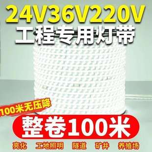 36v灯带led超亮工地隧道地下室工程户外照明24v防水灯条白光低压