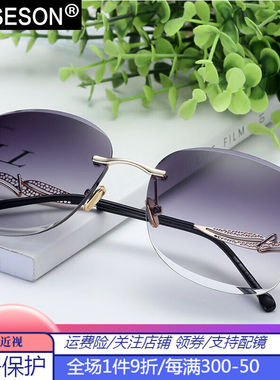砾石新款海洋片欧美切边女式墨镜女款遮阳镜无框金属太阳镜金框渐