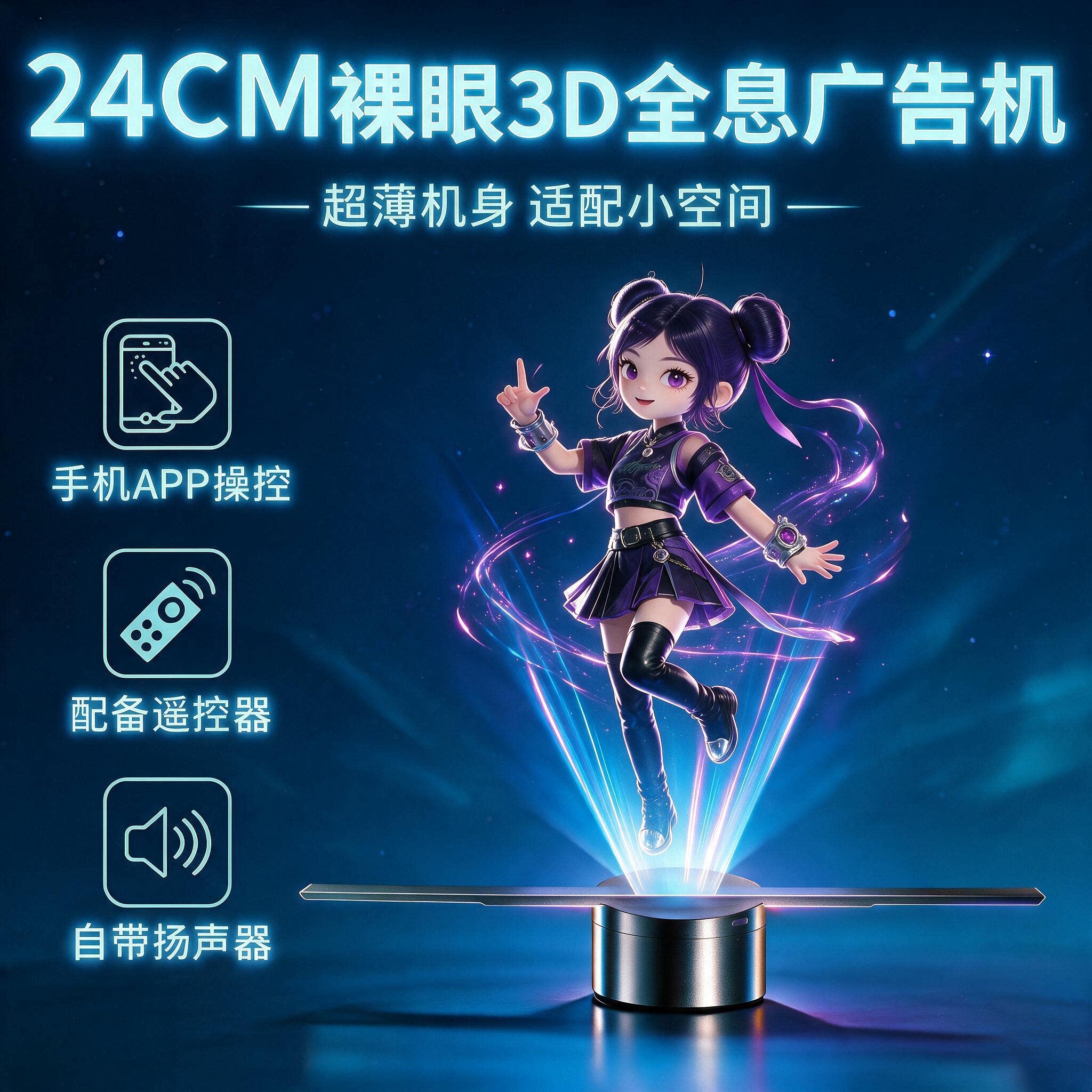 24CM高清3D全息风扇屏裸眼3d全息投影仪led悬浮成像3D全息广告机