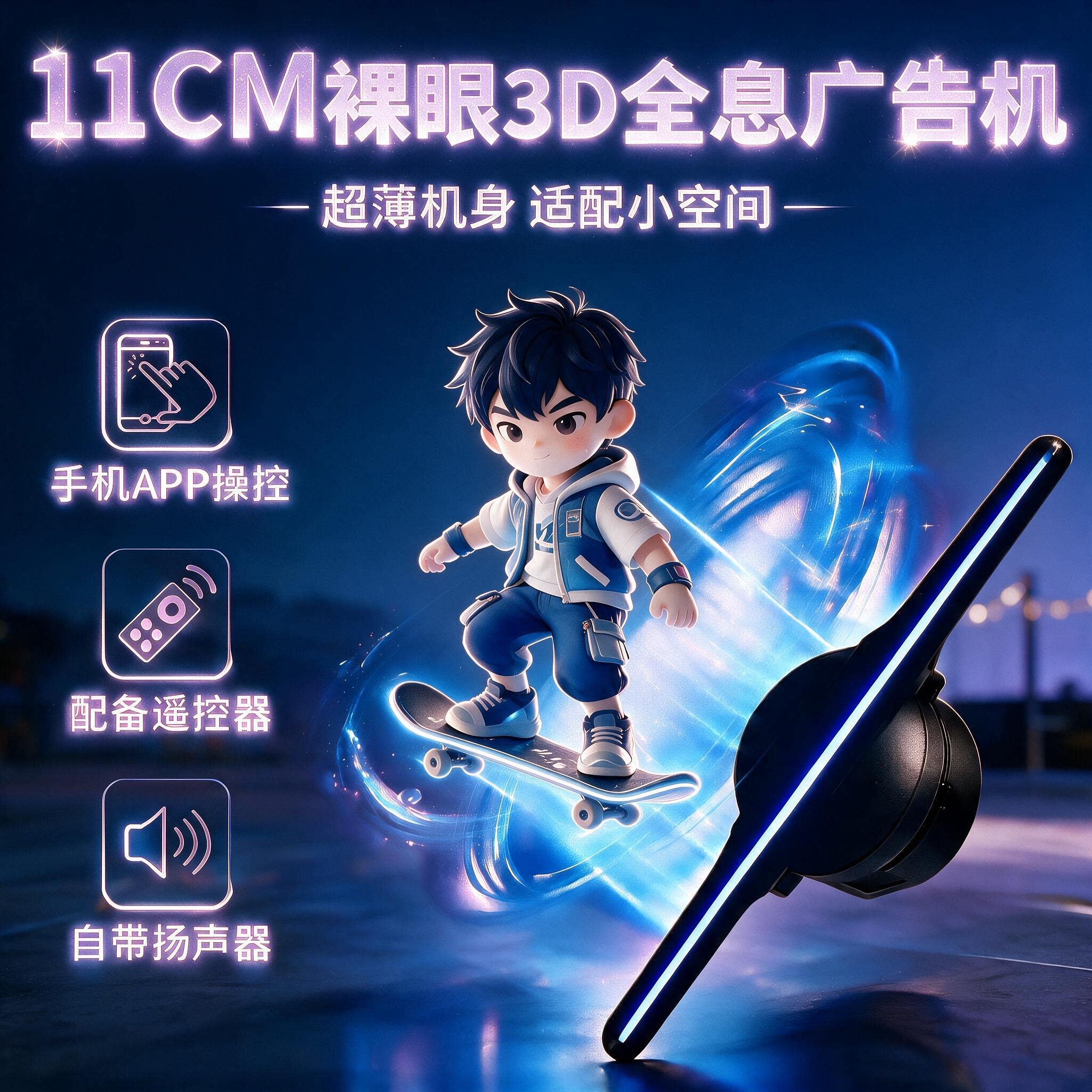 11CM迷你款高清裸眼3D全息投影仪LED全息风扇空中无屏成像广告机