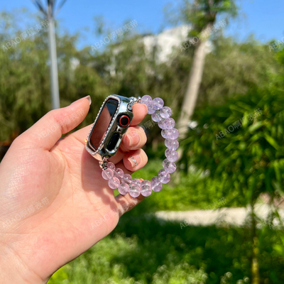 薰衣草紫晶表带适用ApplewatchS10苹果手表带高级iwatch9弹力水晶