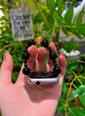 适用Applewatch456SE苹果表带黑曜石弹力绳iwatch苹果表带789女款