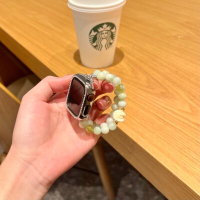 清新玉髓醒狮手串表带适用ApplewatchS10苹果手表小众iwatch9表带
