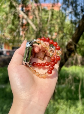 天然黄水晶红玛瑙表带适用ApplewatchS10苹果手表带高级iwatch9女