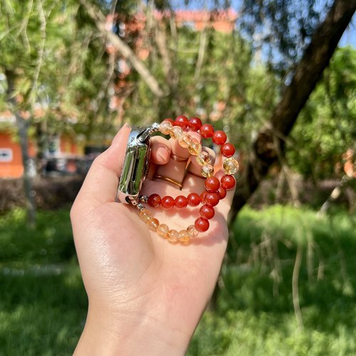 天然黄水晶红玛瑙表带适用ApplewatchS10苹果手表带高级iwatch9女