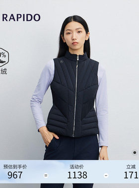 RAPIDO雳霹道女士90%鹅绒运动休闲风时尚日常修身羽绒马甲