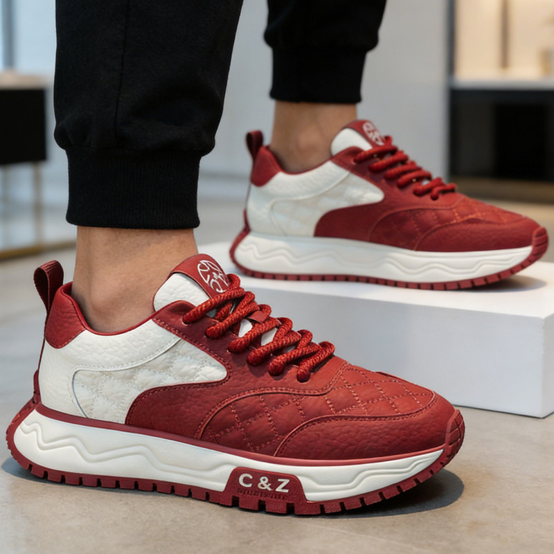 潮牌男鞋2026新款红色运动软底休闲鞋网红爆款阿甘老爹鞋男生板鞋,流行男鞋,时尚休闲鞋,淘宝优惠券,粉丝福利购,淘宝优惠卷