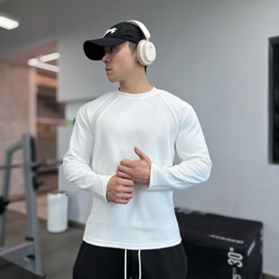 男T恤BOXY重磅螺纹拼接抗皱健身训练长袖 美式 液氨太空棉运动长袖