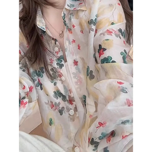 轻薄衬衫 韩风长袖 新款 上衣宽松2025气质休闲夏季 碎花 chic防晒女装