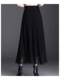 Черная кружевная трикотажная демисезонная шерстяная длинная длинная юбка, коллекция 2023, средней длины