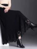 Черная кружевная трикотажная демисезонная шерстяная длинная длинная юбка, коллекция 2023, средней длины