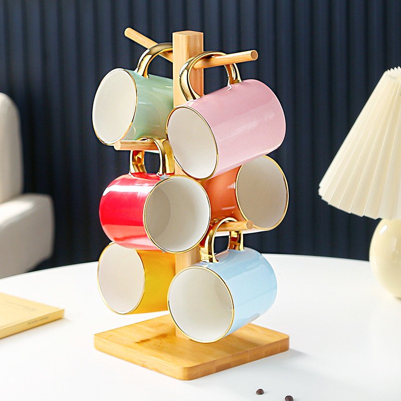 轻奢镀金马克杯高端陶瓷咖啡杯家用多彩水杯套装喝水茶杯定制logo