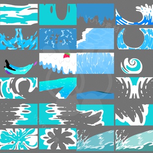 卡通水流水花浪花液体流体海浪水波纹转场动画视频素材54组