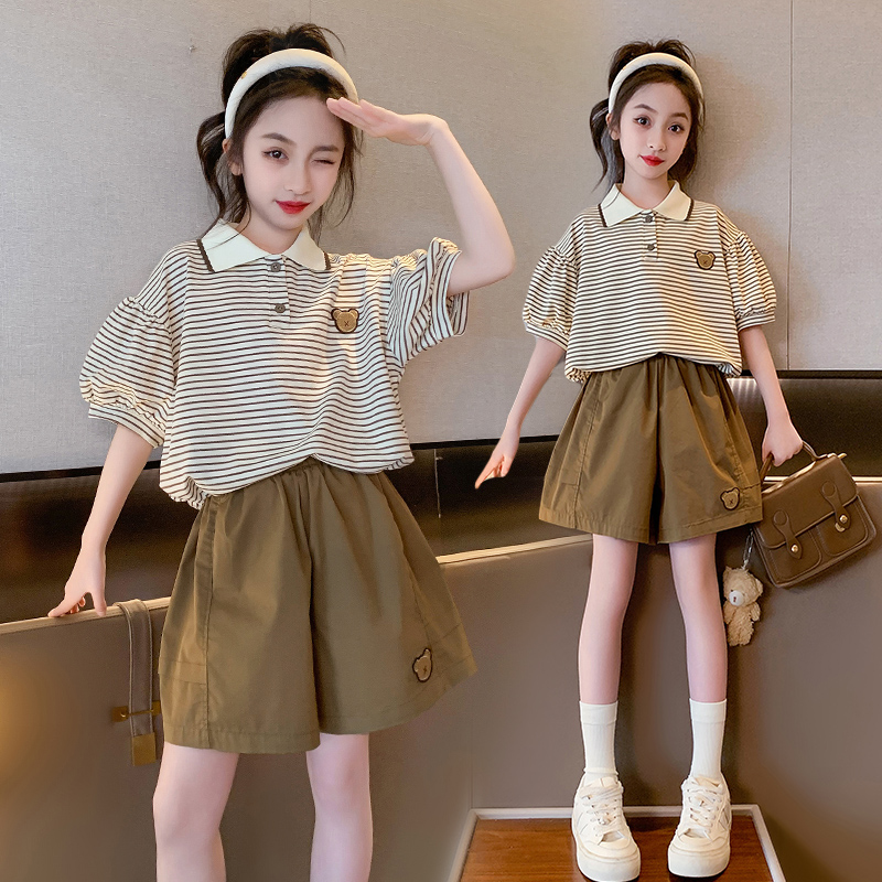 女童夏装套装2023新款洋气时髦休闲童装韩版儿童女大童短袖短裤潮