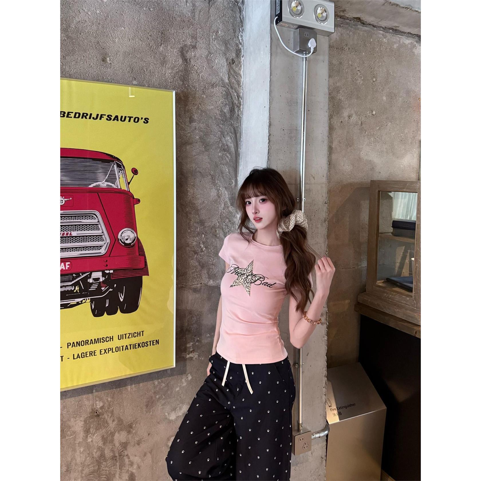 美式修身显瘦正肩t恤女夏
