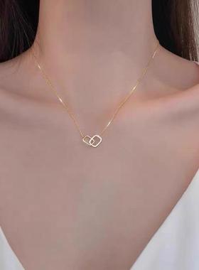 简约百搭几何方形双环项链女镂空