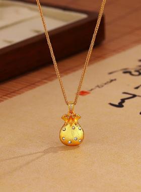 点钻拉丝小福袋吊坠项链时尚