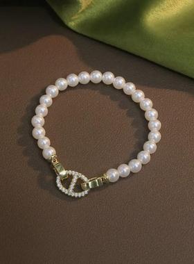 法式复古珍珠猪鼻子手链女时尚