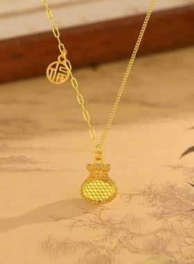 龙鳞纹福袋福字项链女时尚蜂巢