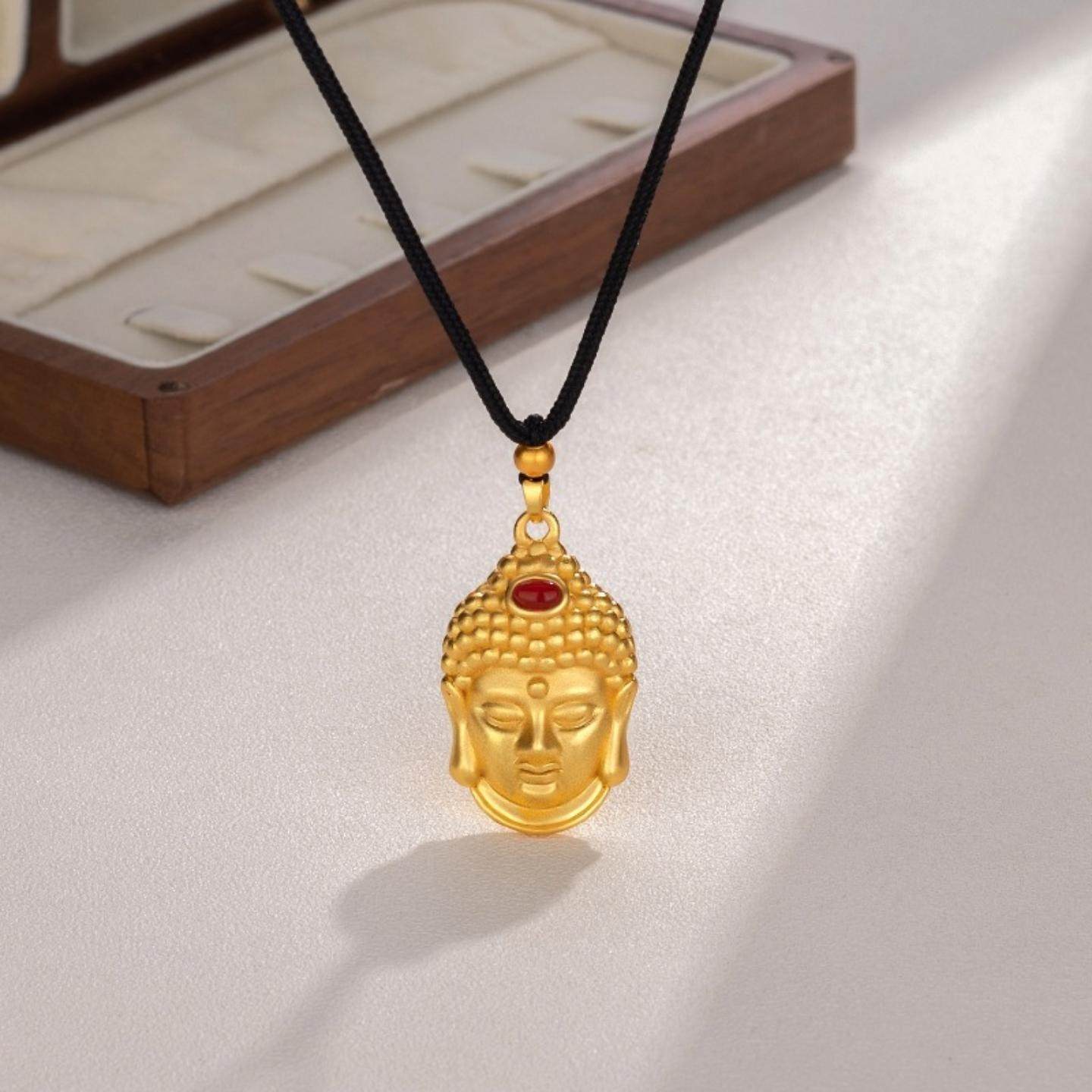大佛头编织绳项链新中式古法沙金红玛瑙大日如来佛挂坠颈链男女款