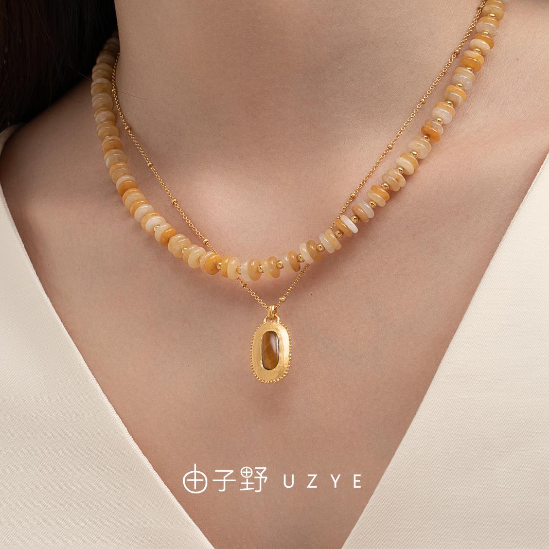 原创设计18k金轻奢高级感天然虎眼石项链女款2025新款秋冬