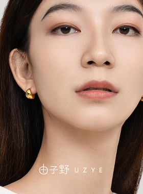 由子野原创水滴款金色耳钉气质素圈耳扣精致通勤耳环女银镀金k金