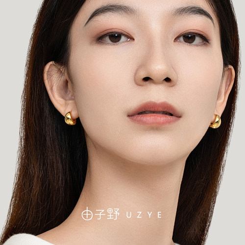 由子野925银镀18K真金女水滴耳钉