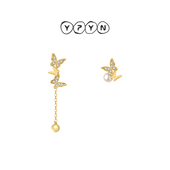 一撇一捺YPYN花境蝴蝶耳钉女10K金耳环小巧精致淡水珍珠耳饰金色