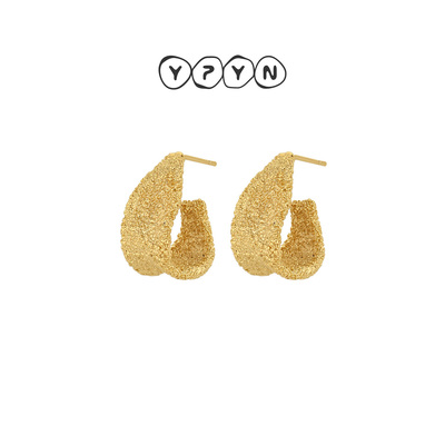 一撇一捺YPYN磨砂耳环女金色镂空