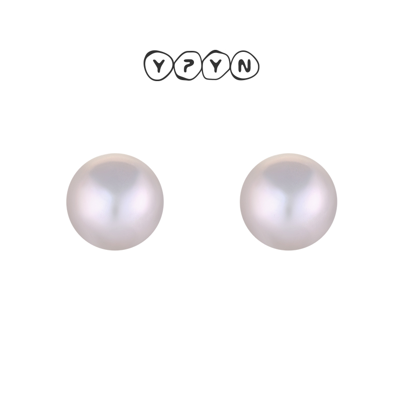 一撇一捺灰紫色珍珠耳钉18K金