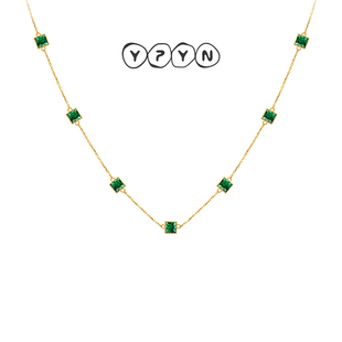 一撇一捺摩斯密码系列满天星项链女S925银绿色方钻锁骨链黄金色