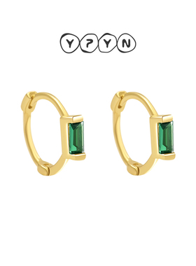 一撇一捺摩登年代绿色耳扣女10K金耳环轻奢高级感法风复古祖母绿