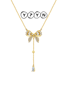 一撇一捺YPYN水晶蝴蝶结项链女925银轻奢时尚金色2024年秋季新品