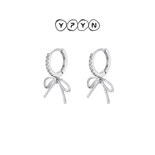 一撇一捺YPYN蝴蝶结耳扣925银人造水晶耳环银色高级感 618新品