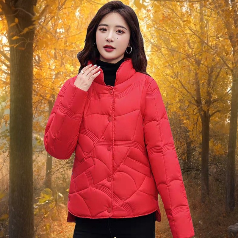 短款羽绒服女立领轻薄保暖棉衣外套冬季时尚百搭修身显瘦祥云压纹