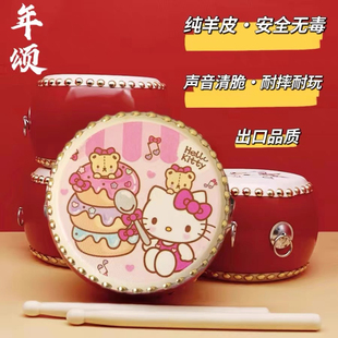 鼓儿童玩具鼓乐器羊皮鼓手敲鼓卡通印花幼儿园表演打击乐器中国鼓
