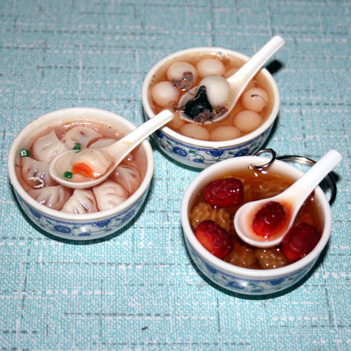 食玩 仿真食物手机链 挂件 钥匙链 汤圆水饺红枣 款式随机发货