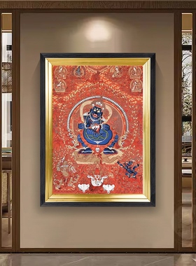 藏式唐卡五色黑财神像挂画中堂壁画财宝天王发财玄关茶室装饰挂画