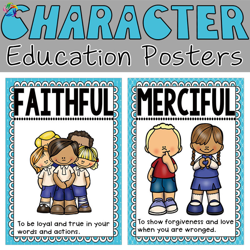 英语课堂培训机构教室装饰墙贴儿童性格特征品德品格教育引导海报