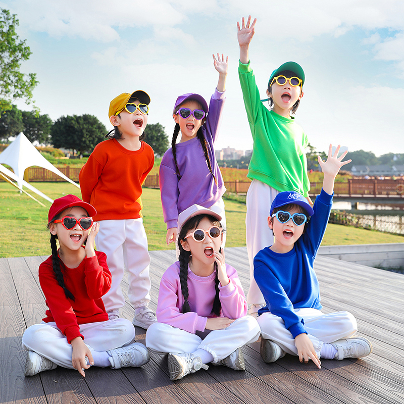 春季儿童啦啦队演出服糖果色卫衣幼儿园舞蹈表演小学生运动会服装