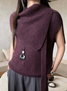 FONE简禾2025秋季新款ins氛围感针织披肩女洋气叠穿绑带屁帘