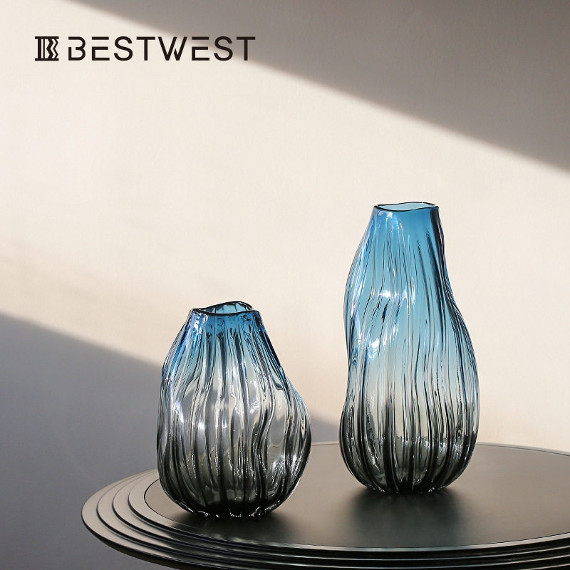 Best west 冰川蓝条纹小口扭曲手工水培玻璃花瓶家居装饰品花器,橡塑材料及制品,其他塑料制品,淘宝优惠券,粉丝福利购,淘宝优惠卷