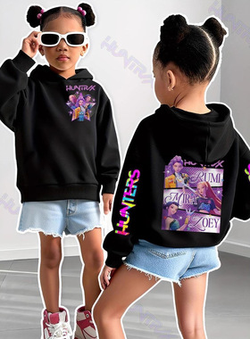 亚马逊KPop周边印花时尚男女童连帽衫宽松中大童秋冬加绒休闲卫衣