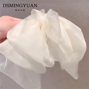 网红同款 超仙雪纺大号蝴蝶结发夹女后脑勺马尾顶夹气质一字弹簧夹